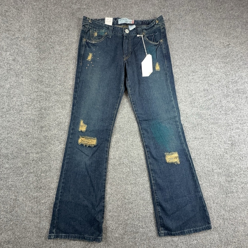 Y2K Levi's 518 Superlow Bootcut Jeans Juniors 11 Medium Wash Blue Distressed